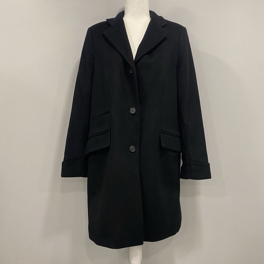 Lauren Ralph Lauren 12 Black Wool Blend Reefer Single Breasted Overcoat Lined